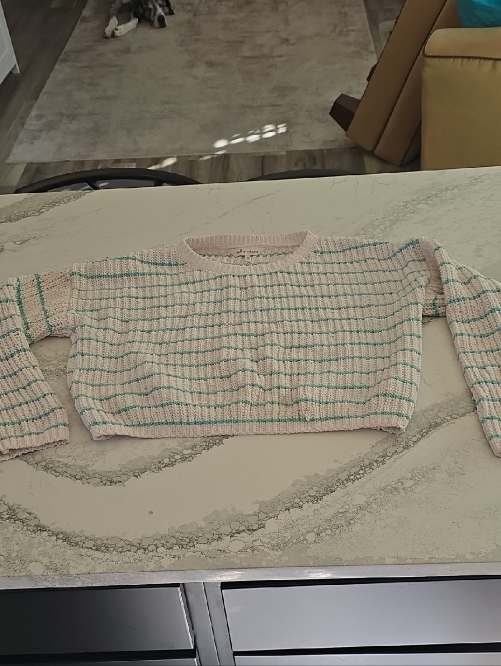 Cropped Cream Sweater with Mint Stripe - Women